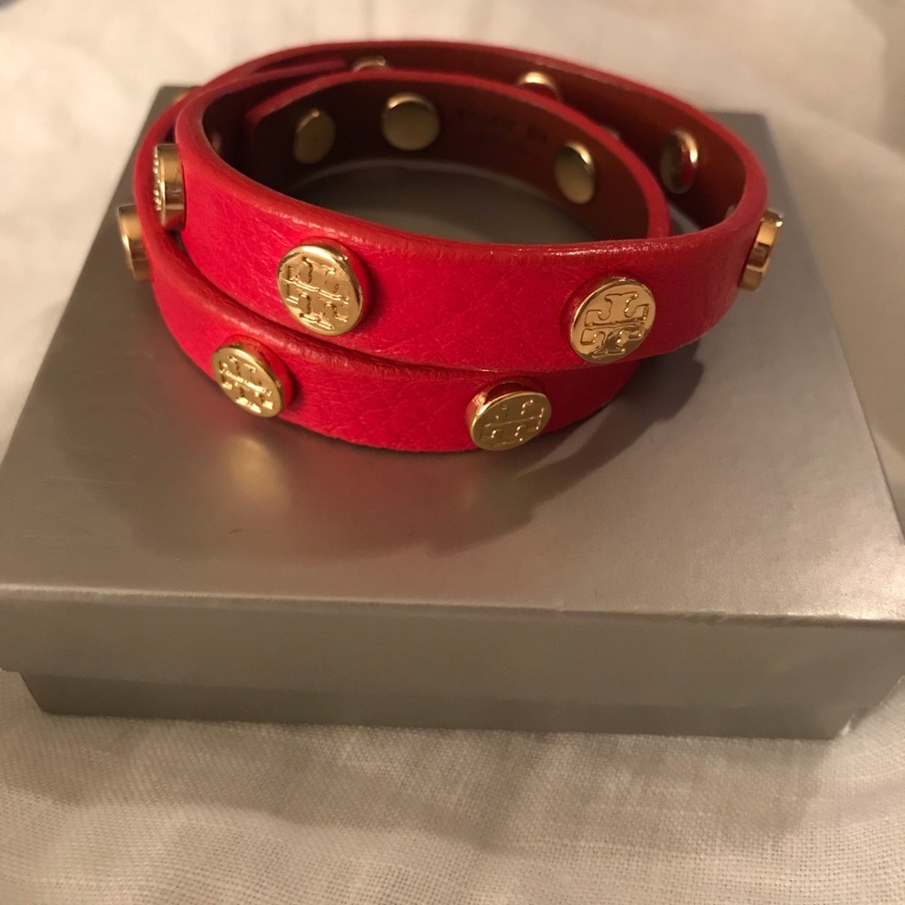 Tory Burch red leather wrap bracelet
